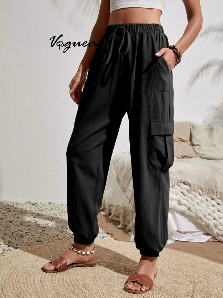 Fashionable And Versatile Solid Color Pocket Casual Workwear Women's Pants