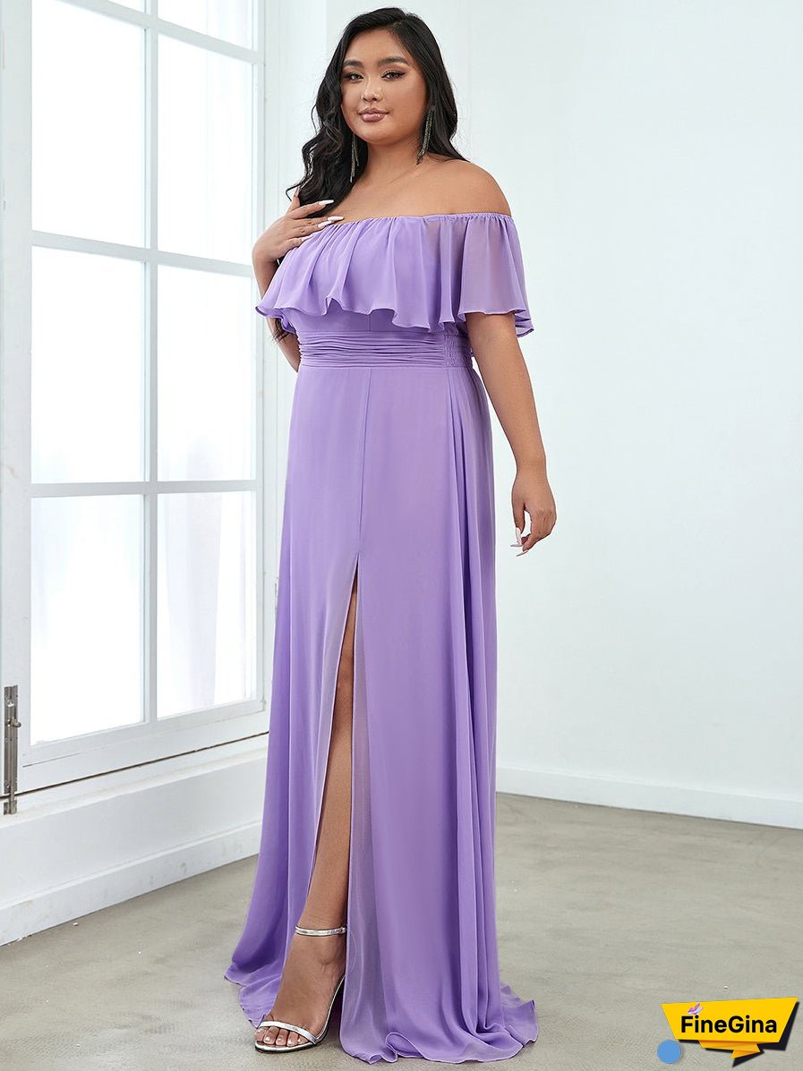 Women's Plus Size Ruffle Thigh Split Wholesale Bridesmaid Dresses