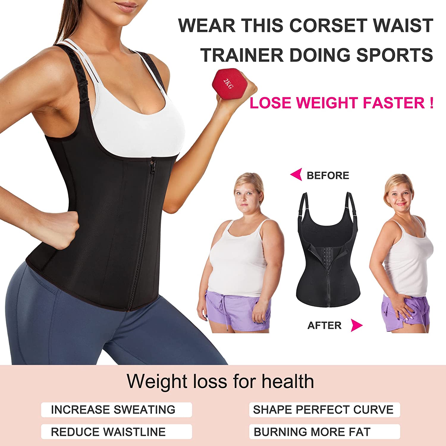 Likron Watches Womens Neoprene Waist Trainer Vest with Zipper Hooks - Adjustable Body Shaper for Postpartum Workout