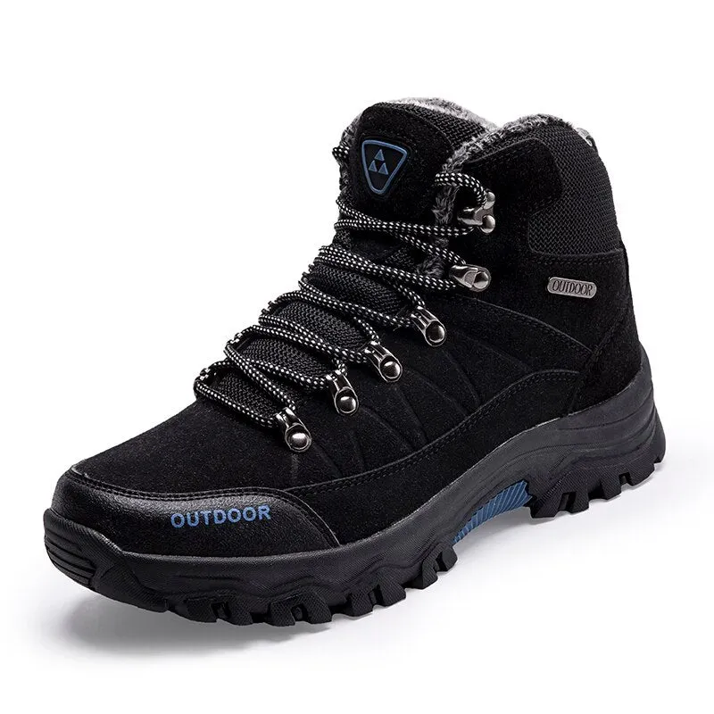 Hiking Shoes Men Warm Plush Non-Slip Outdoor Boots Winter Trekking Shoes Waterproof Sneakers Camping Snow Sports Shoes