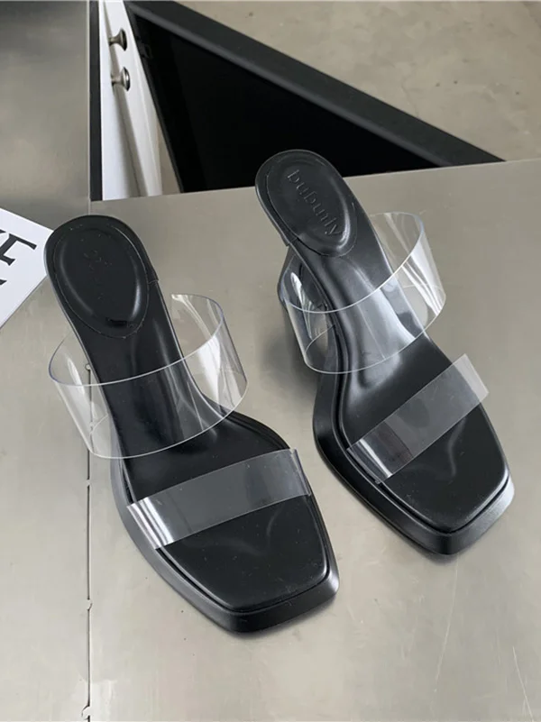 Transparent Square-Toe Sandals Pumps