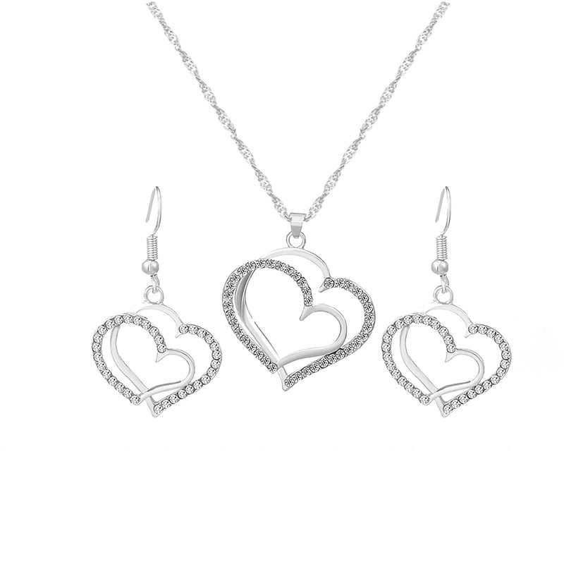 Copper Elegant Sweet Plating Inlay Heart Shape Zircon Earrings Necklace