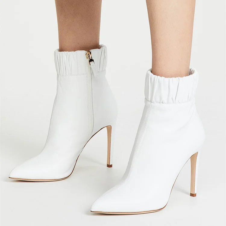 White Elastic Pointy Toe Stiletto Ankle Booties Vdcoo