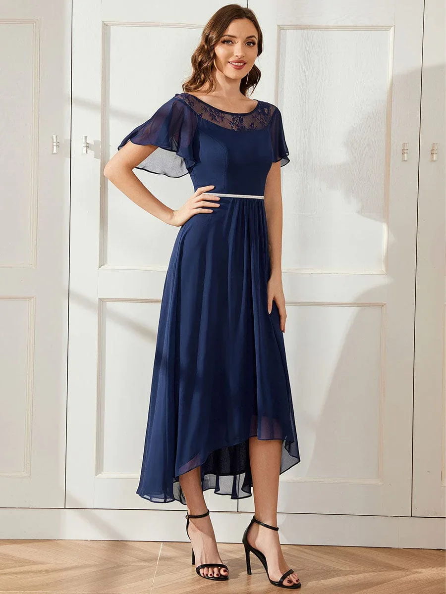 Chiffon Ruffle Sleeves Asymmetrical Hem Mother of the Bride Dress