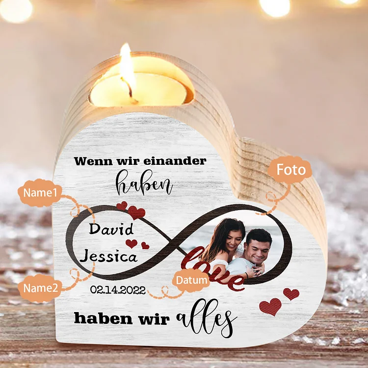Kettenmachen Herzform Kerzenhalter-Personalisierte 2 Namen &  Datum & Foto -Wenn wir einander haben haben wir alles- Kerzenständer für Paare