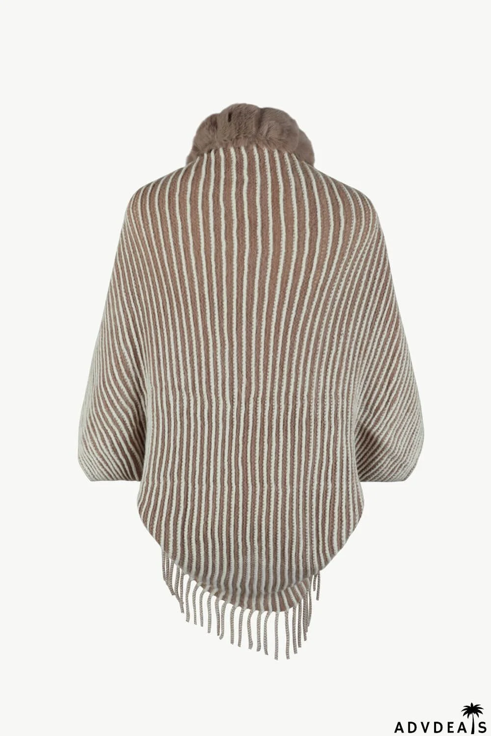 Striped Open Front Fringe Poncho