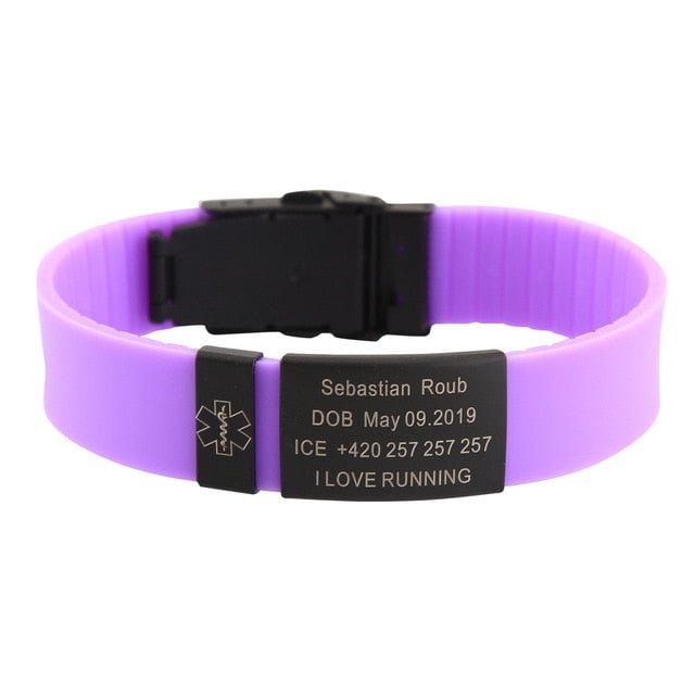 YOY-Child Kids SOS ID Safety Wristband Black Bracelet