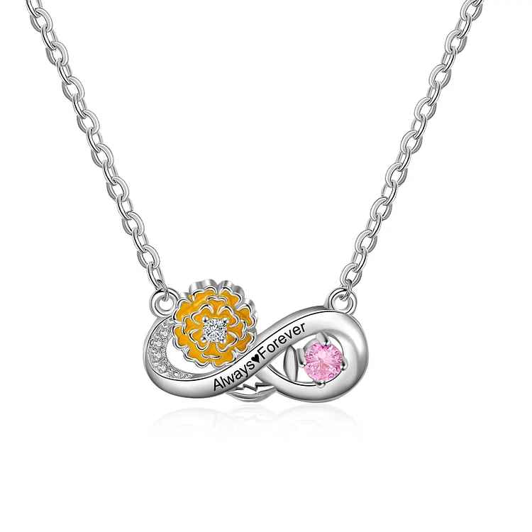 Custom Infinity Marigold Necklace October Birth Month Flower Necklace with Birthstone