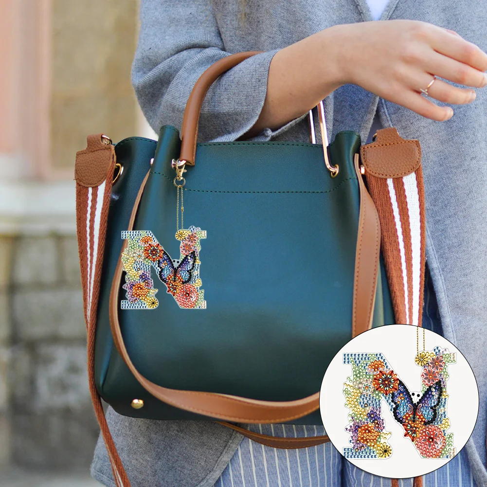 DIY N Diamond Art Key Rings Lettter Keychain Supplies Gift for Kids(Double Sided)