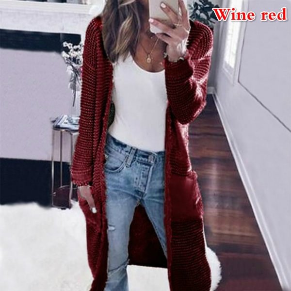 Women Long Sleeved Cardigans Pointelle Pullover Cozy Sweater Cardigan Coat - Shop Trendy Women's Fashion | TeeYours