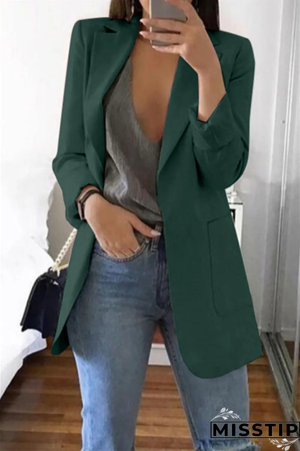 Grey Casual Long Sleeves Suit Jacket