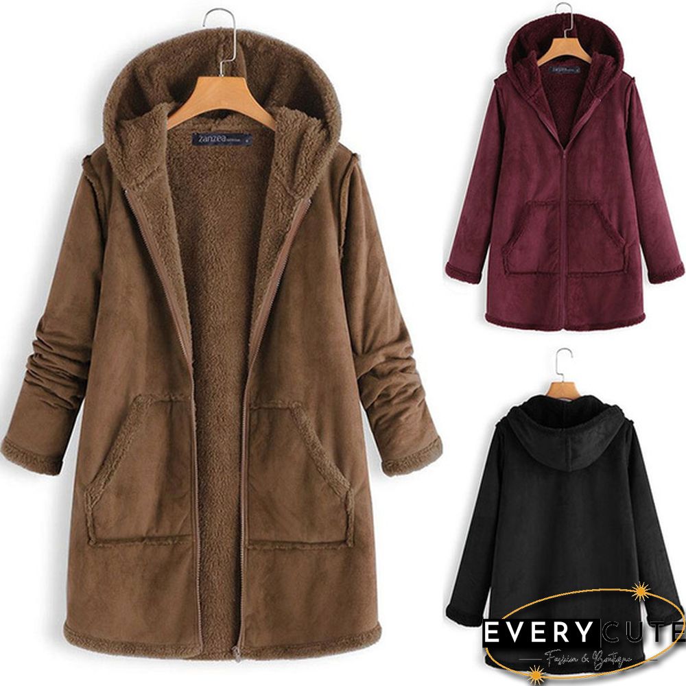 Women Winter Warm Full Sleeve Hooded Hoodies Zipper Fleece Coat Jacket Parka Outwear Plus