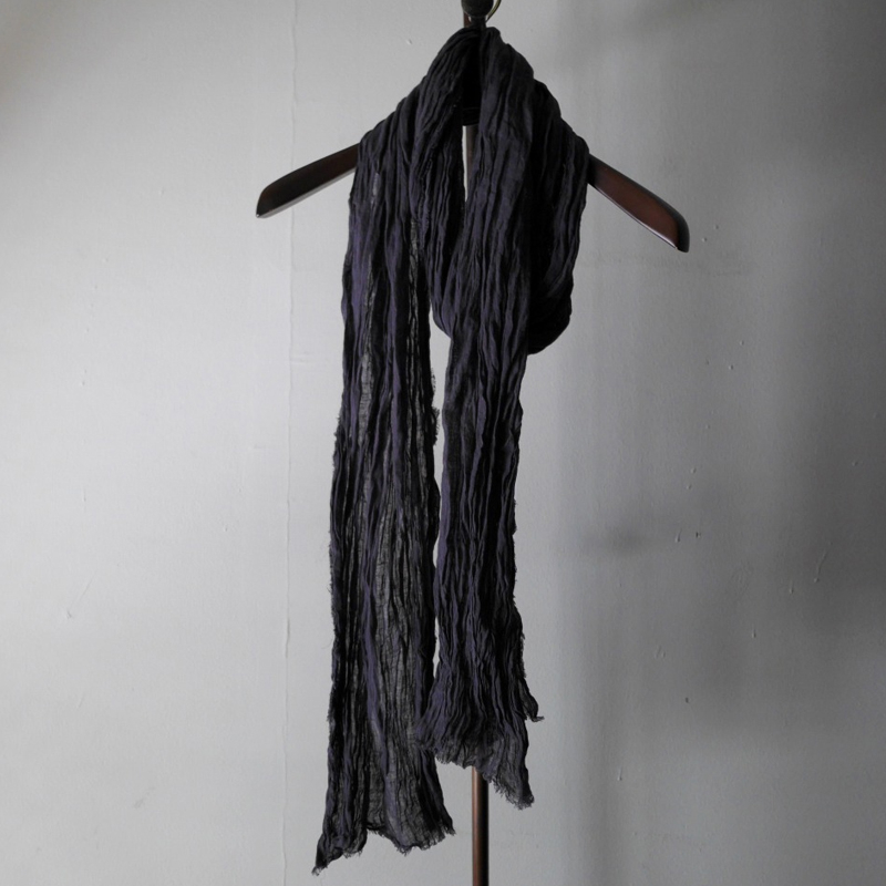 Men's Vintage Cotton and Linen Pleated Gray Scarf