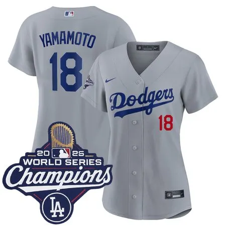 Women's Los Angeles Dodgers #18 Yoshinobu Yamamoto  Gray 2025 World Series Champions Home Limited Jersey