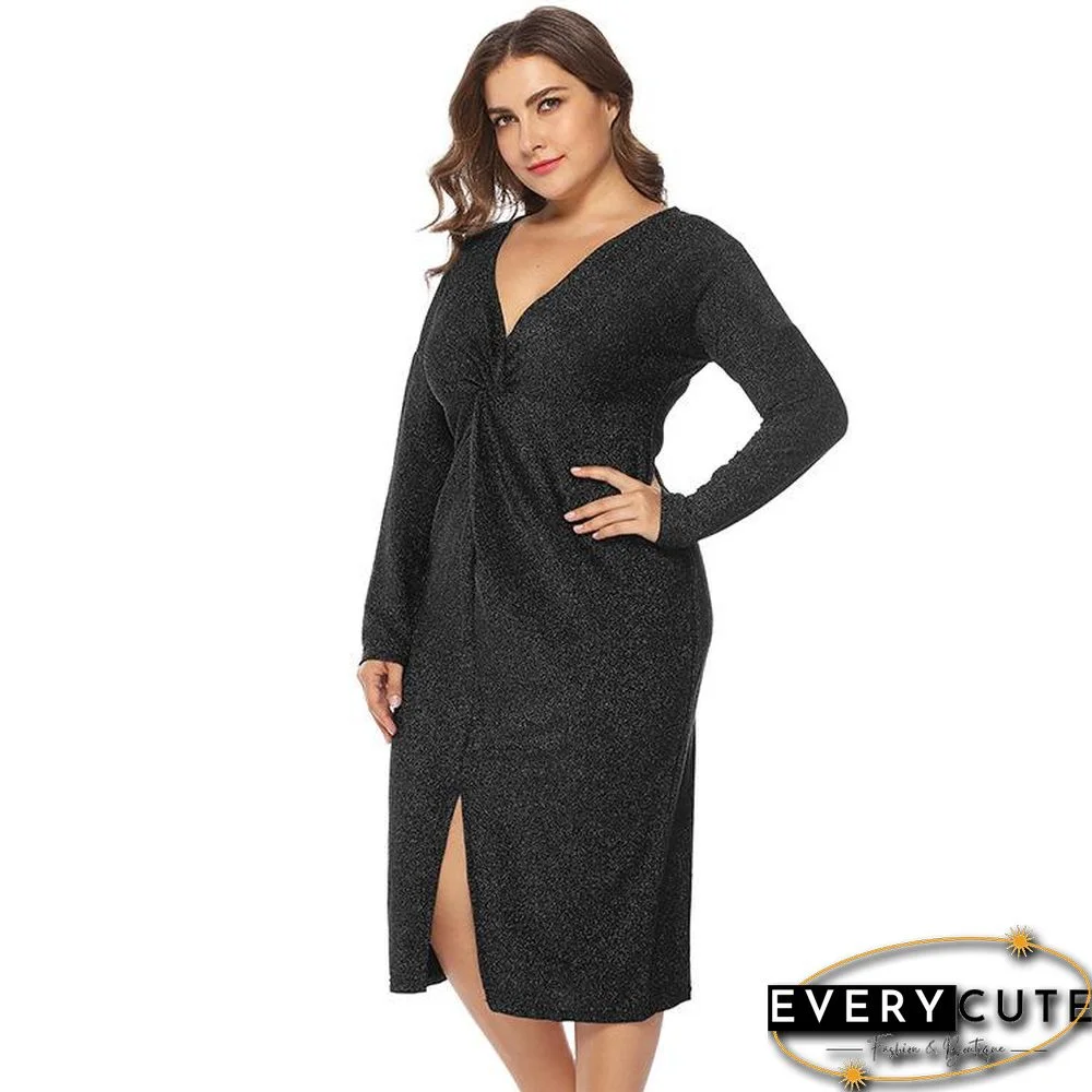 New European and American Large Size Women's V-neck Dress