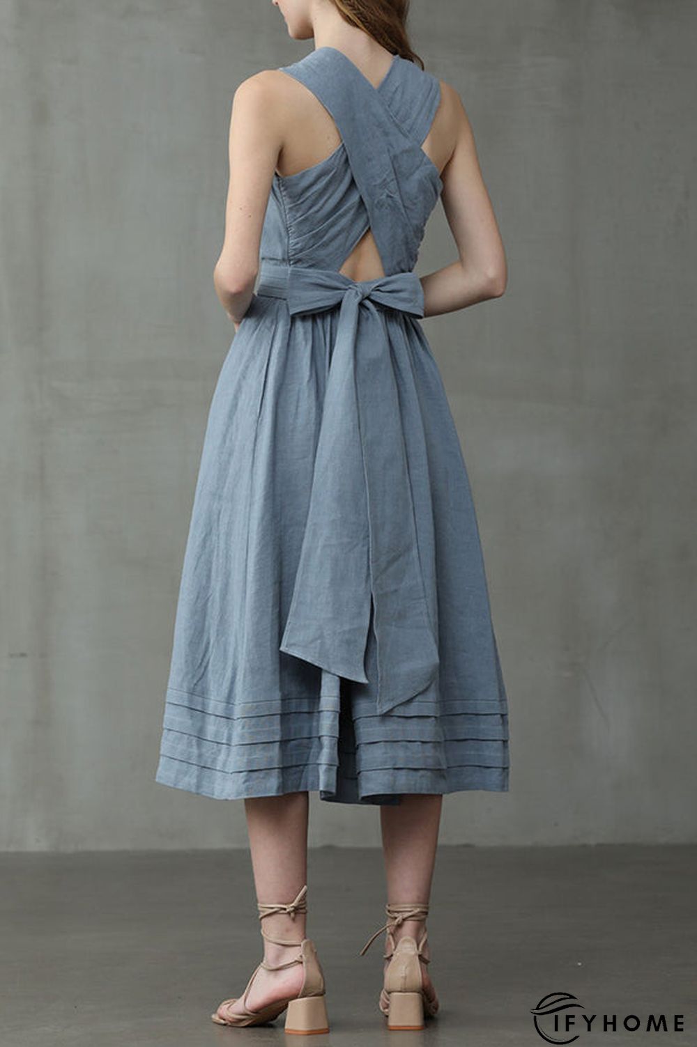 Cross Back O Neck Maxi Linen Dress | IFYHOME