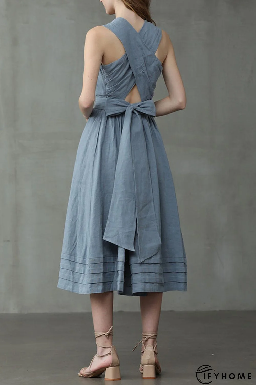 Cross Back O Neck Maxi Linen Dress | IFYHOME