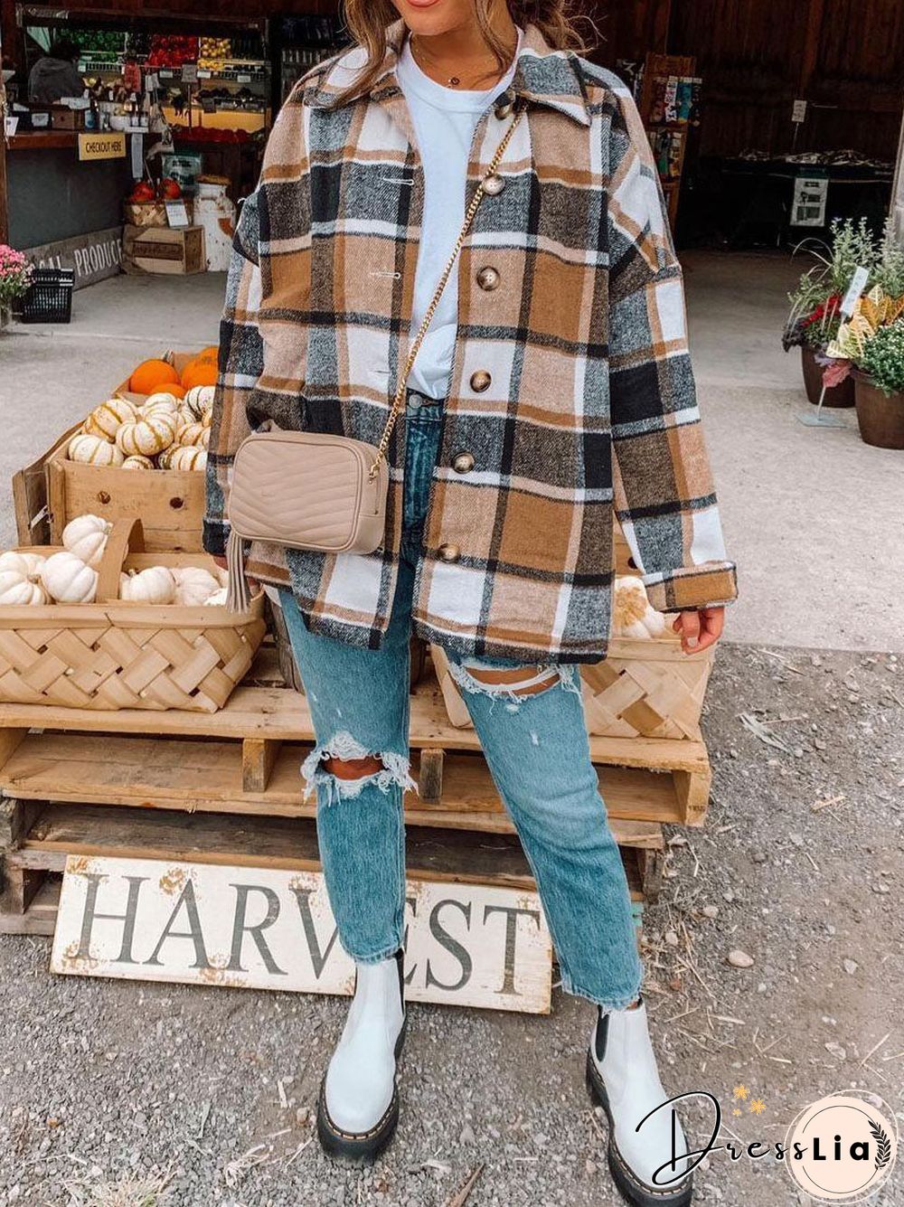 Long Sleeve Button Down Plaid Autumn Shacket