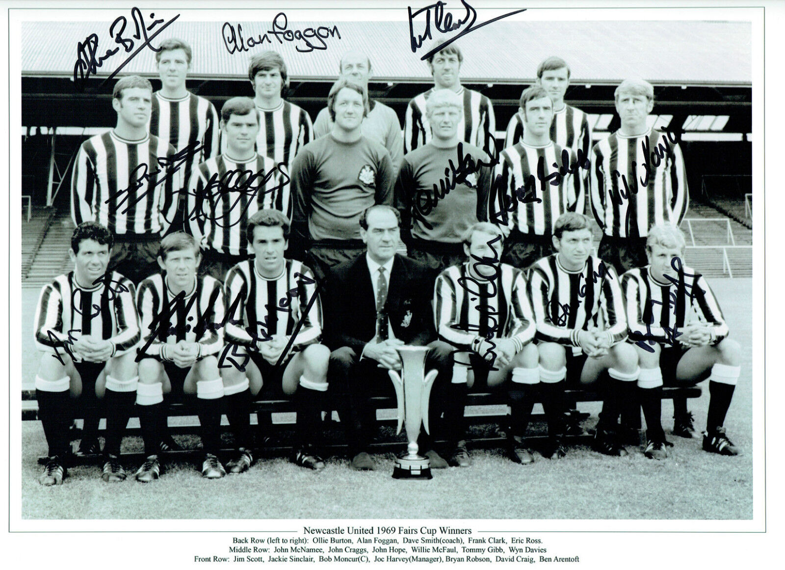 NEWCASTLE Multi SQUAD Signed Autograph 16x12 1969 Fairs Cup Photo Poster painting AFTAL COA