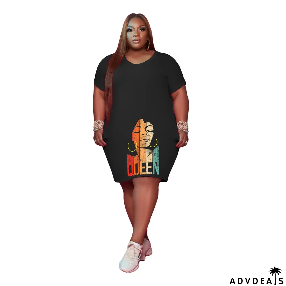 Women'S V Neck Solid Plus Size Women'S Fashion Casual Dress