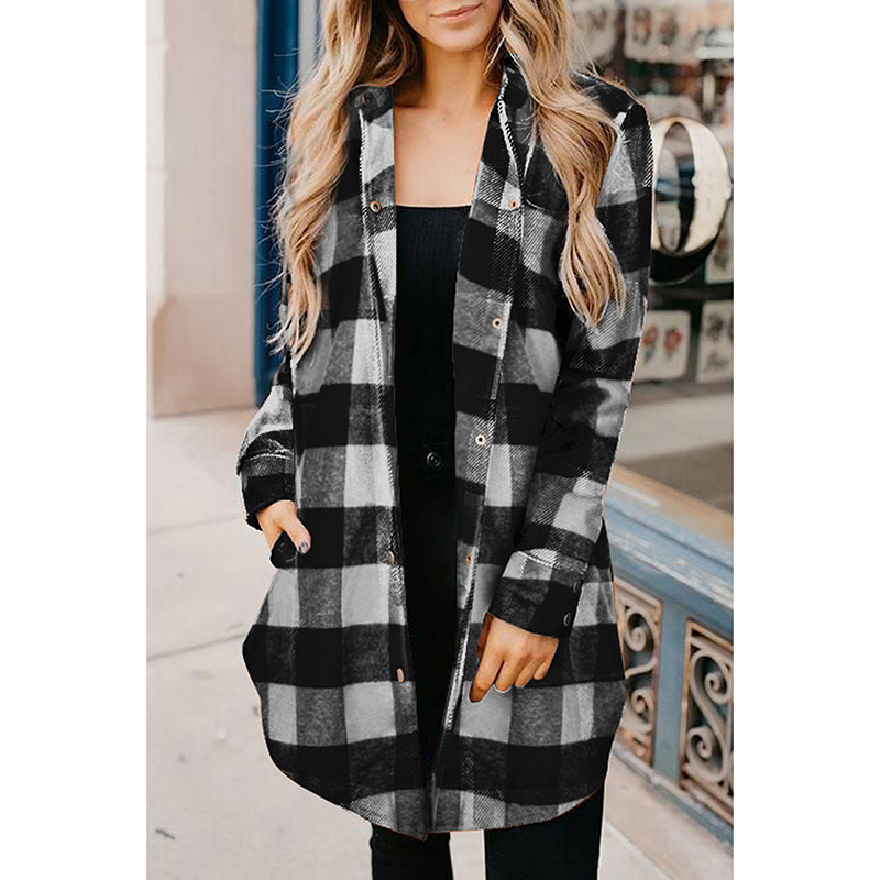 Check Print Long Sleeve Shirt Coat wearshes