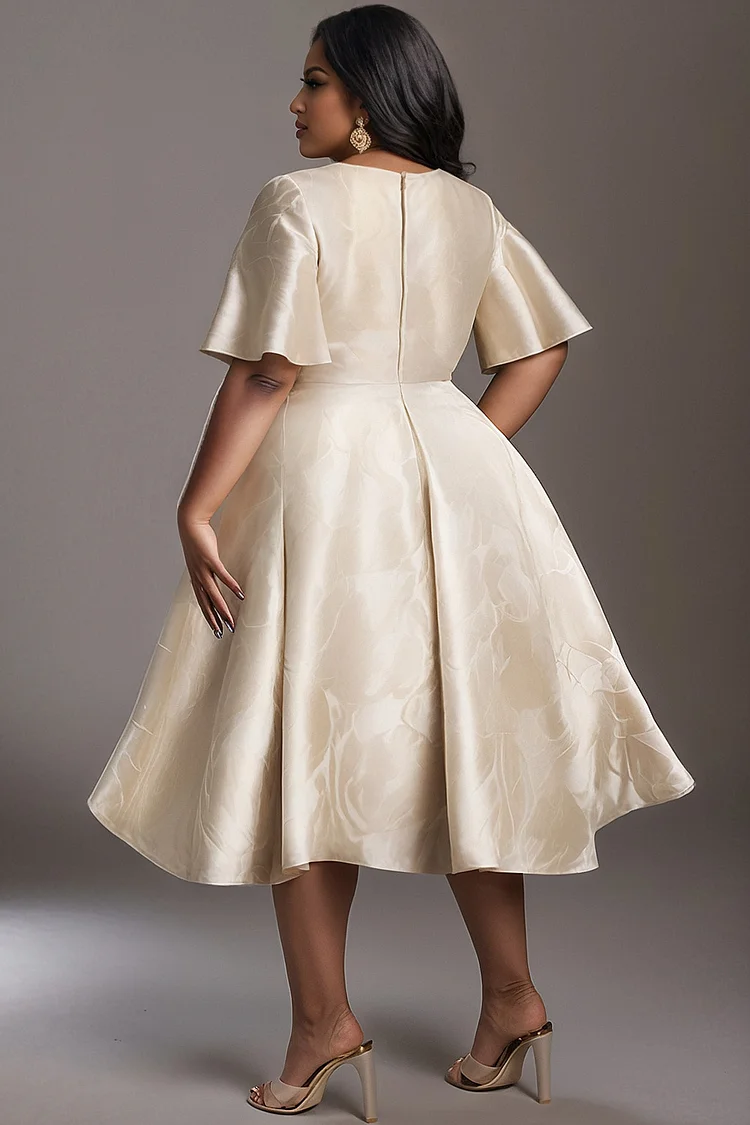 Xpluswear Design Plus Size Wedding White Elegant Flare Short Sleeve Pocket Midi Dresses [Pre-Order]