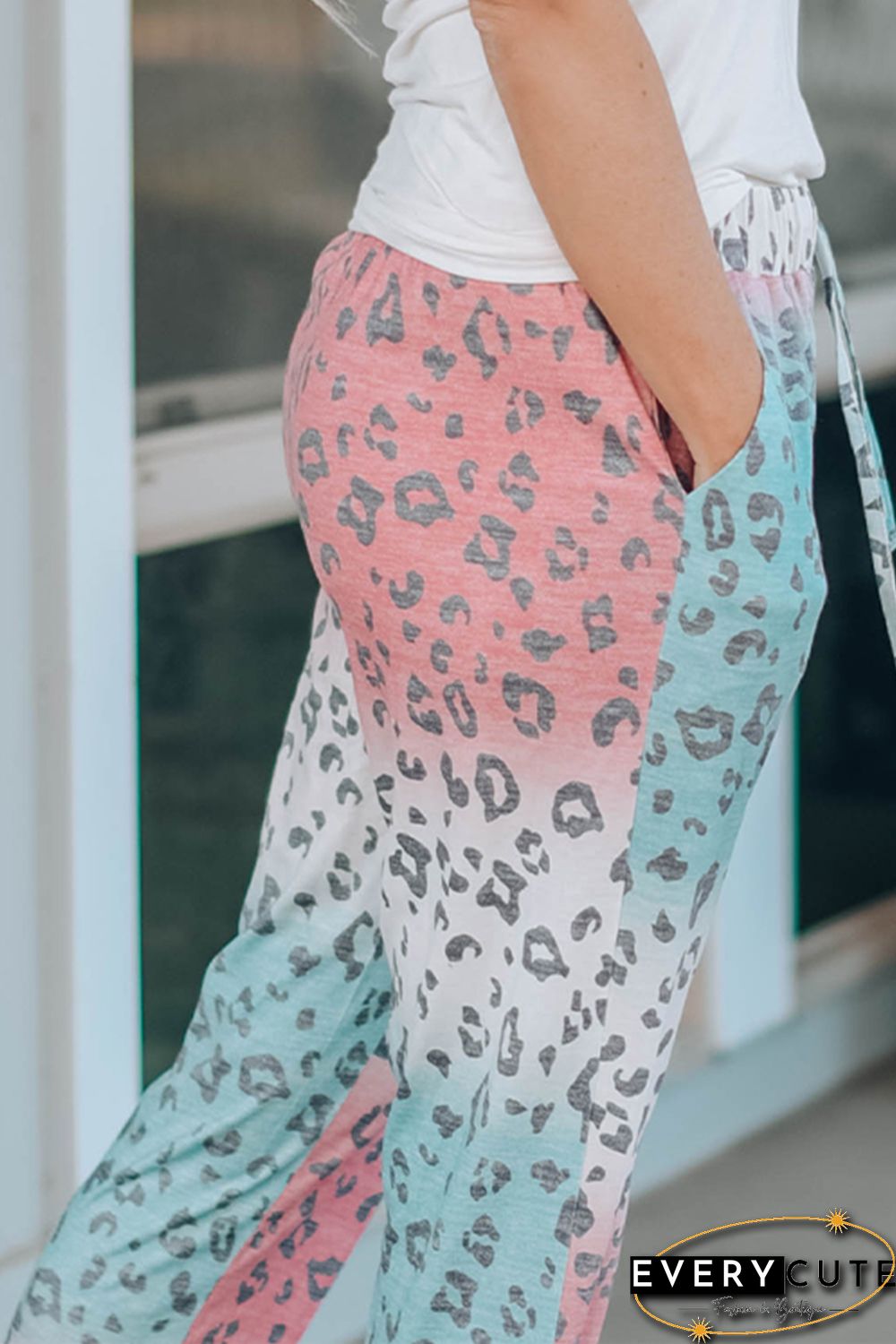 Leopard Gradient Color Drawstring High Waist Pants