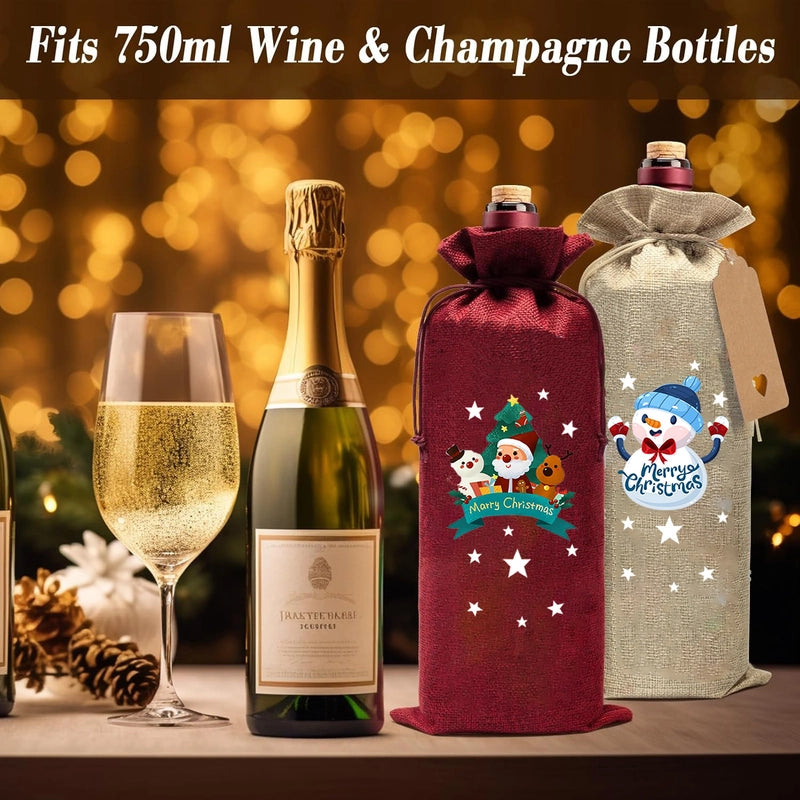 Christmas Nordic Style Modern Style Santa Claus Snowman Imitation Linen Christmas Party Red Wine Bag