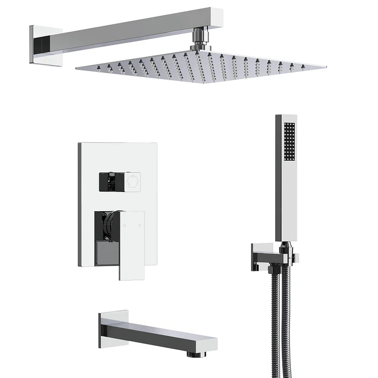 M6603CI-B10BL 10 in. Rain Shower Head System Shower Faucet Combo Set with Bathtub Spout and Handheld Sprayer