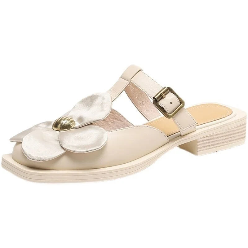 Churchf Churchf New Spring And Summer Model Of 2023 Wears Flowers, Flat And Half Drag, Soft Sole Single Shoes