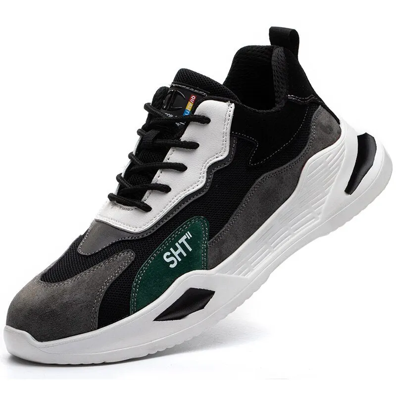 Fashion Style Men's Boots Steel Toe Breathable Safety Shoes Anti-Smashing Leather Upper Work Boots Outdoor Light Sports Sneakers