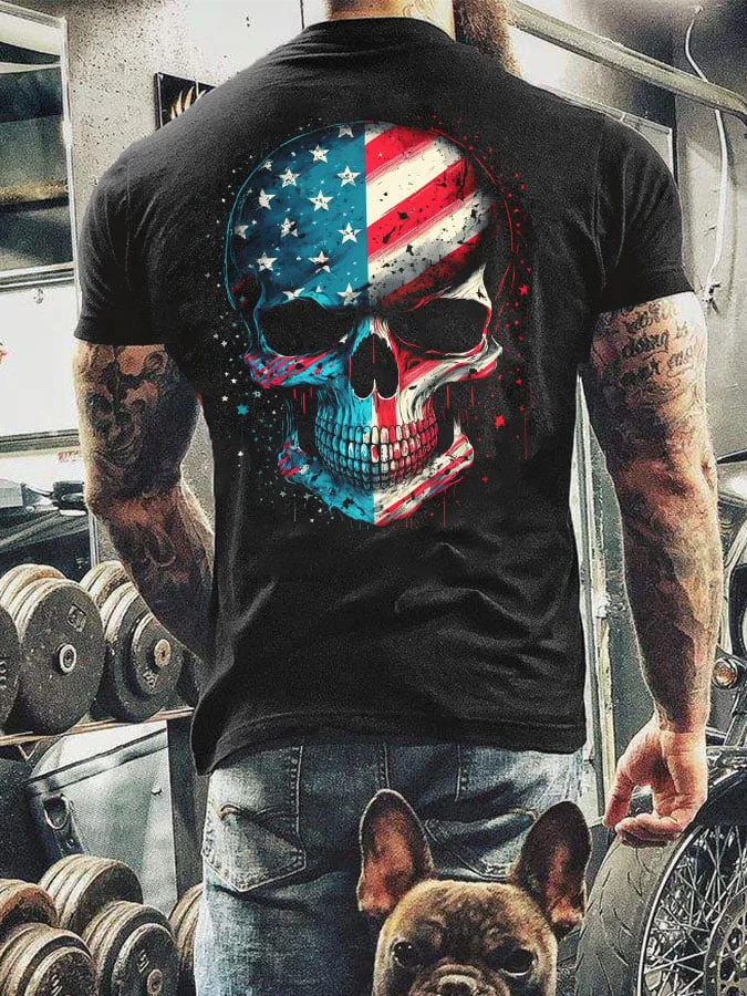 Men's Skull Flag Print Short Sleeve T-Shirt