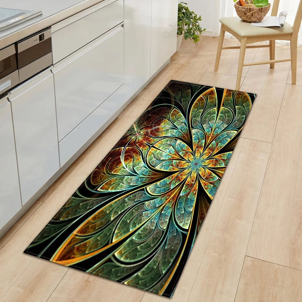 Kitchen Carpet Bedroom Living Room Hallway Floor Rug Home Anti-slip Entrance Doormat 3D Flowers Pattern Decorations Bedside Mat