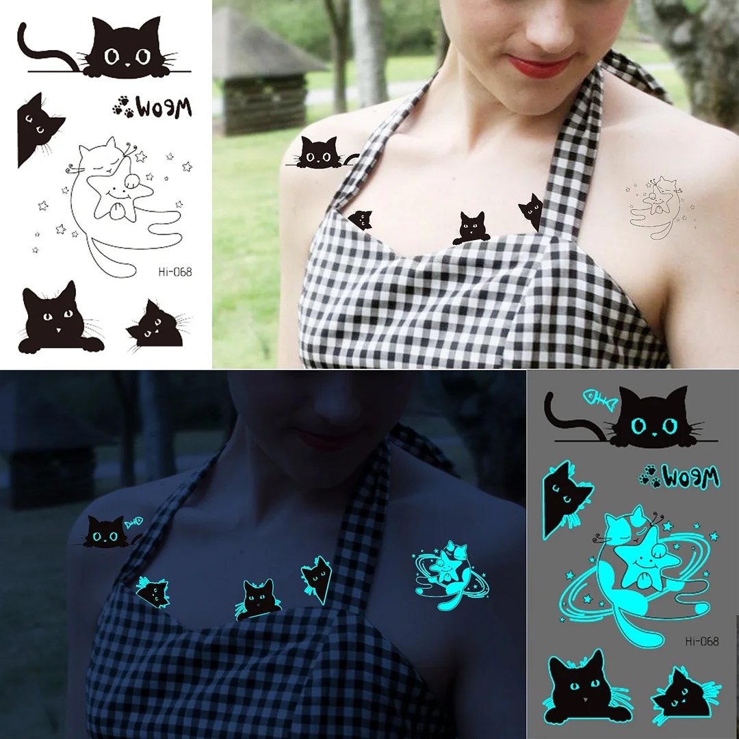 Sdrawing Glowing Butterfly Sea Waves Temporary Tattoos For Women Men Glow In The Dark Glitter Feather Fake Tattoo Sticker Luminous