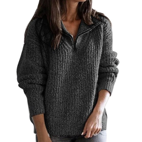 Women's New Fashion Solid Color Sweater Knitted Sweaters Zipper Neck Sweater Long Sleeve Sweater Wild Casual Sweaters Plus Size Sweater XS~5XL - Shop Trendy Women's Fashion | TeeYours