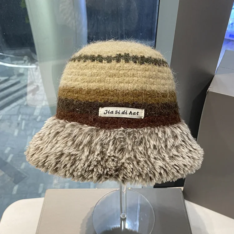 Wlkwo Luxury Fashion Y2k Fluffy Faux Fur Bucket Hat Women Rabbit Fur Warm Thick Plush Winter Hat Lady Furry Panama Fisherman Cap