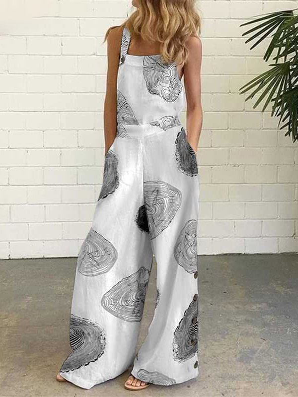 Sleeveless printed loose-fit tie-dye foreign jumpsuit