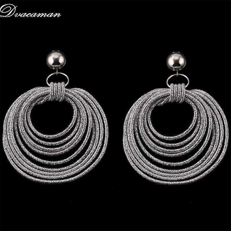 Dvacaman Bohemain Multilayer Round Alloy Drop Earrings Women 2019 New Trendy Maxi Earrings Statement Jewelry Party Gifts Female