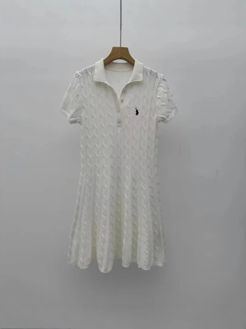 Nigikala Nigikala Short-Sleeved Knitted Dress Woman 2025 New College Style Polo Collar Slimming Waist