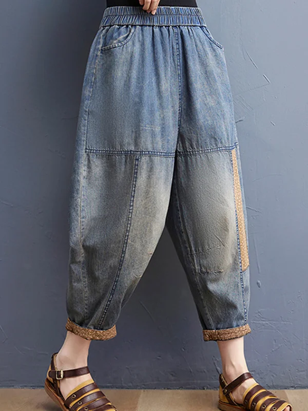 Simple Stylish Denim Split-Joint Pants - yankia