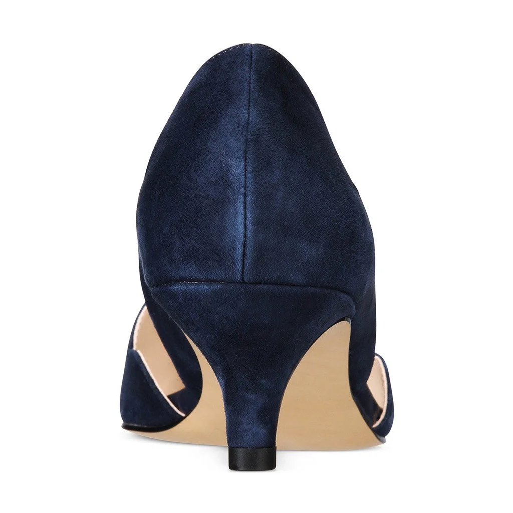  Navy Blue Velvet Pointed Kitten Heel Pumps for Elegant Ladies