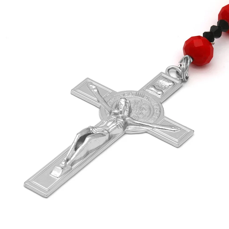 Red/Black Crystal Line Rosary With Cross Pendant-VESSFUL