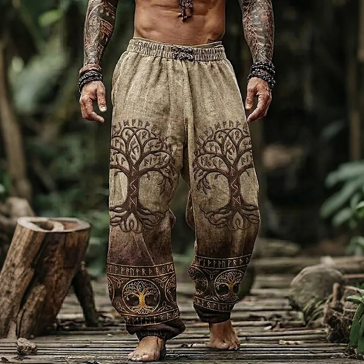 Men's Retro Viking Tree Of Life Print Casual Pants