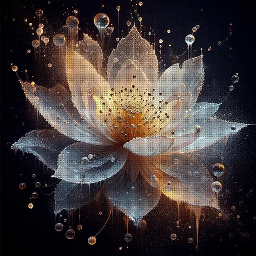 Gold Lotus Full 18CT DIY Counted Cross Stitch Kits for Adults Home Decor 30x30cm