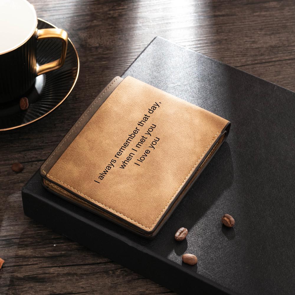 Portafoglio da uomo in PU pelle con 1 portamonete 1 foto e 1 testo personalizzati classico Regalo per papà 