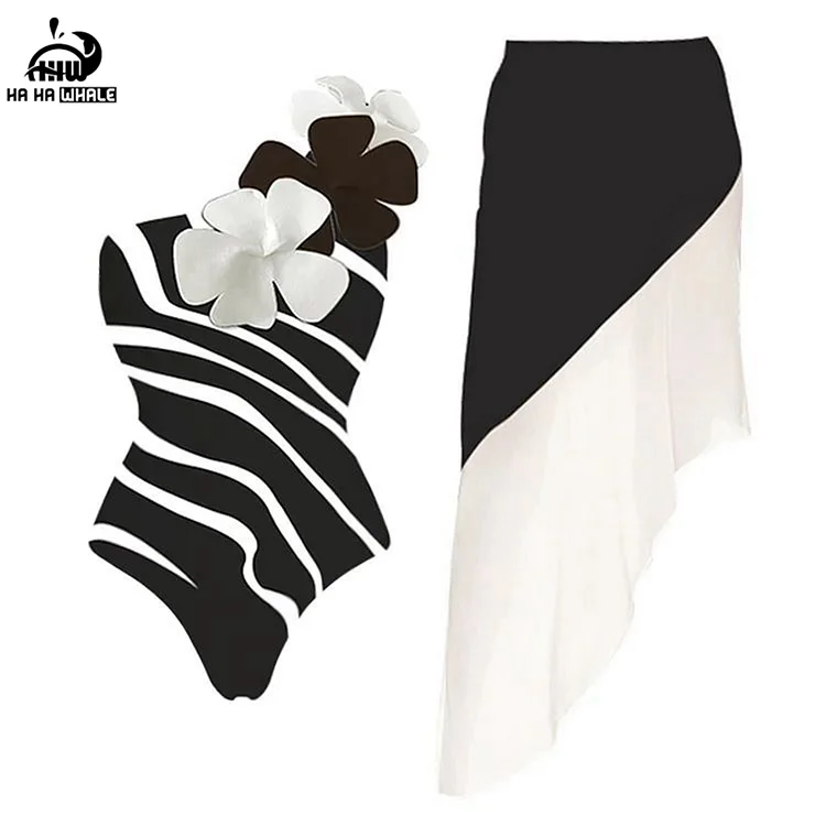 Floral Strip Swimwear Swimsuit