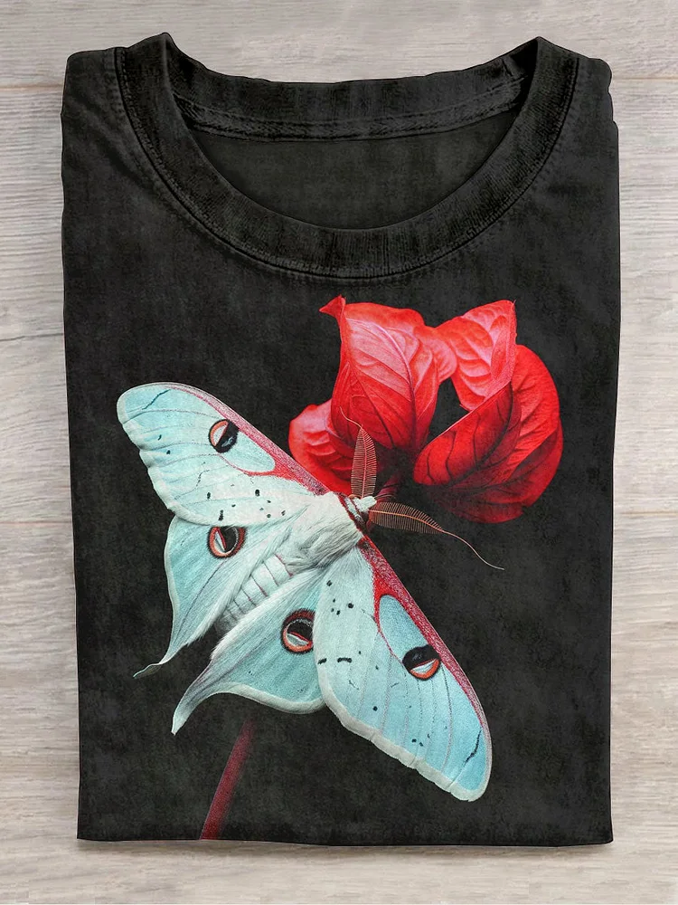 Unisex Moth Art Print Crew Neck Short Sleeve T-Shirt
