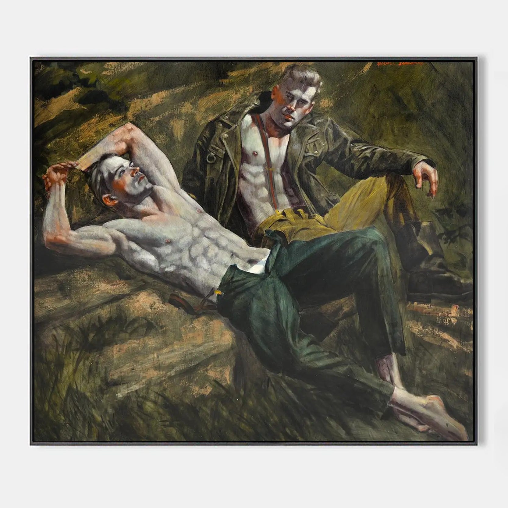 Arabelart Two Men Relaxing on a Rock - Famous Art Reproduction