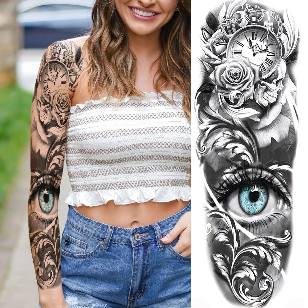 Sexy Full Arm Temporary Tattoos Sticker For Women Men Adult Gun Nun Vines Realistic Fake Tattoo Sleeves Large Tatoos Paste