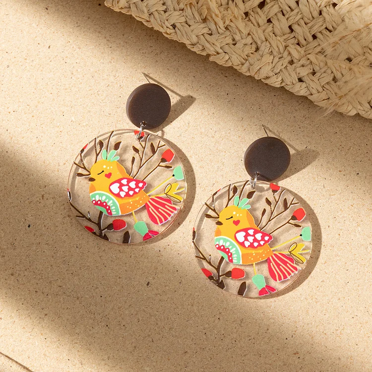 Painted Brids Design Sense Acrylic Earrings